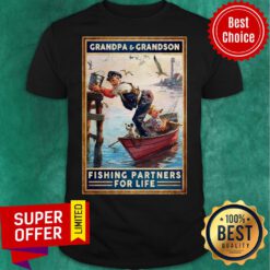 Grandpa And Grandson Fishing Partners For Life Boat Bird Dog Shirt
