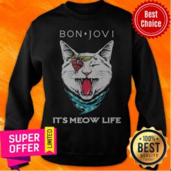 Premium Cat Bon Jovi It'S Meow Life Top Elm Street Coffee Est 1984 Never Sleep Again Vintage Sweatshirt