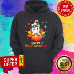 Premium Unicorn Happy Hallothanksmas Hoodie