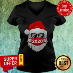 Santa With Face Mask Christmas 2020 Family Pajamas Xmas Gift V-neck