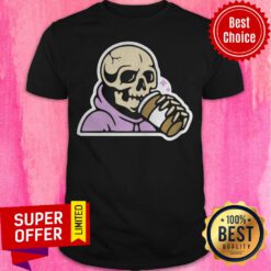 Premium Happy Halloween Coffee Drinking Skeleton Shirt
