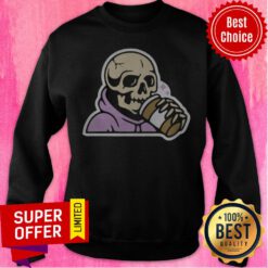 Premium Happy Halloween Coffee Drinking Skeleton Sweatshirt