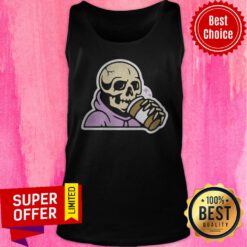 Premium Happy Halloween Coffee Drinking Skeleton Tank Top