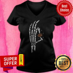 Funny Hands Bone Hold Coffee Beans Halloween V-neck