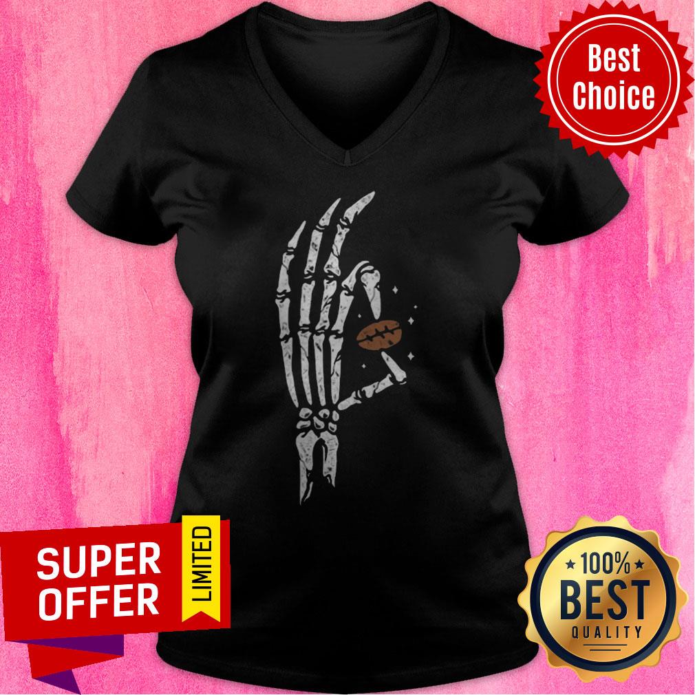 Funny Hands Bone Hold Coffee Beans Halloween Shirt Funny Hands Bone Hold Coffee Beans Halloween V-neck