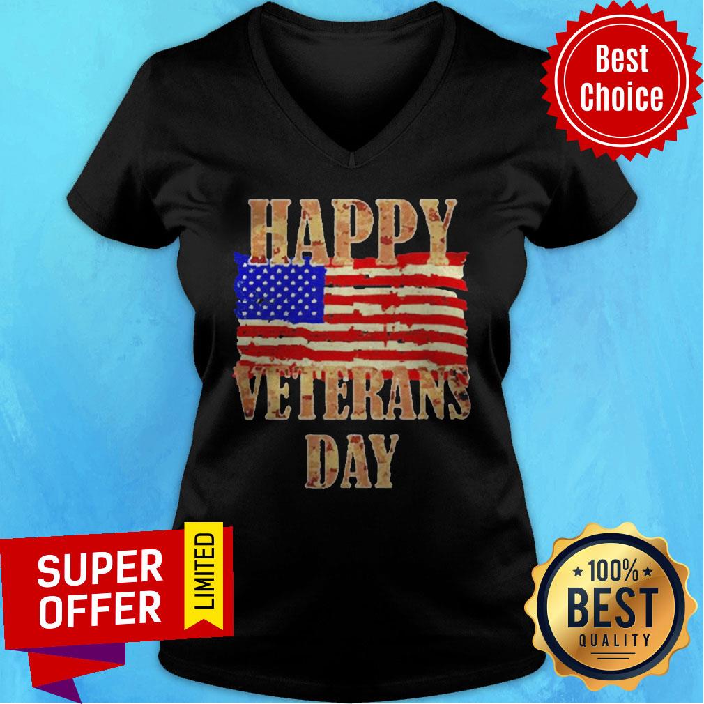 Top Happy Veterans day American Flag Shirt Top Happy Veterans day American Flag V-neck