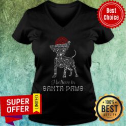 Top Chihuahua Santa I Believe In Santa Paws Diamond Christmas V-neck
