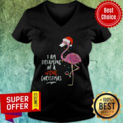 Awesome Flamingo I Am Dreaming Of A Wine Christmas V-neck