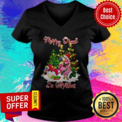 Awesome Flamingo Santa Merry Drunk I’m Christmas V-neck