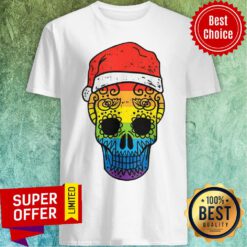 Awesome Gay Pride Santa Hat Sugar Skull LGBT Christmas Mexican Shirt