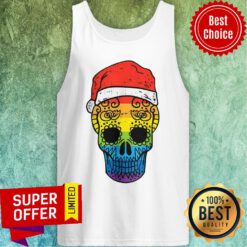Awesome Gay Pride Santa Hat Sugar Skull LGBT Christmas Mexican Tank Top