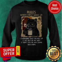 Cat Rules When I First Wake Up Everyone Shut The Hell Up Get Out My Way Don’t Ask Me Any Dam Questions Sweatshirt