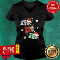 Nice Sugar Skull Ho Ho Ho Light Christmas V-neck