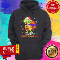 Official Santa Dinosaur Pumpkin Happy Hallothanksmas Hoodie