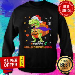 Official Santa Dinosaur Pumpkin Happy Hallothanksmas Sweatshirt