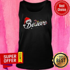 Top Believe Santa Hat Elf Rudolph Candy Merry Christmas Tank Top