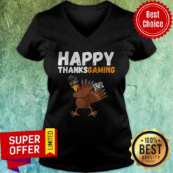 Top Happy Thanksgiving Video Game Dabbing Turkey Pilgrim Boy V-neck