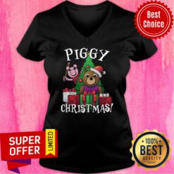 Awesome Bear And Pig Piggy Christmas V-neck