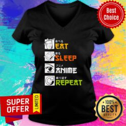 Awesome Eat Sleep Anime Repeat Vintage V-neck