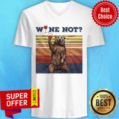 Funny Bear Drink Wine Not Vintage Retro V-neck