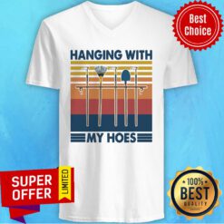 Funny Gardening Hanging With My Hoes Vintage Retro V-neck