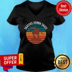 Official Skaters Gonna Skate Roller Skates Vintage Retro V-neck