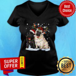 Original Pug Santa Reindeer Merry Christmas Light V-neck