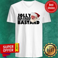Top Santa Claus Jolly Red Faced Non Existent Bastard Christmas V-neck