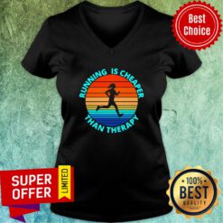 Funny Running Is Cheaper Than Therapy Vintage V-neck