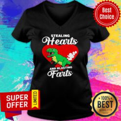 Nice Dinosaurs Stealing Hearts And Blasting Farts Valentines Day V-neck