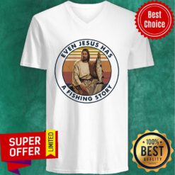 Premium Even Jesus Has A Fishing Story Vintage Retro V-neck