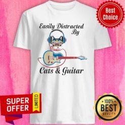 Top Easily Distracted By Music Cats And Guitar Shirt