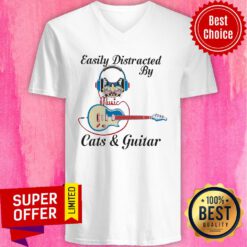 Top Easily Distracted By Music Cats And Guitar V-neck