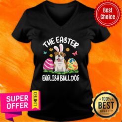 Funny English Bulldog Bunny Dance Eggs The Eas V-neck