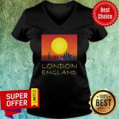 Top London City Skyscraper Skylines Vintage Sunset Retro Silhouette V-neck