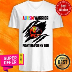 Nice Skull Autism Warrior Fighting For My Son V-neck