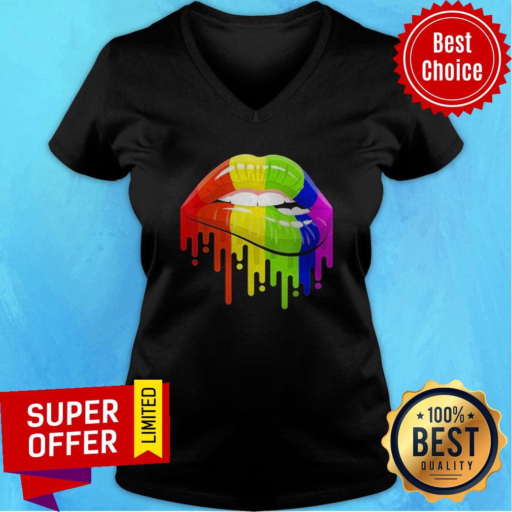 Premium Lgbtq Rainbow Lips V-neck Premium Lgbtq Rainbow Lips V-neck