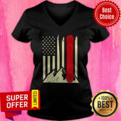 Skiing Snowboard American Flag V-neck