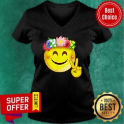 Premium Hippie Flower Power Crown Smile V-neck