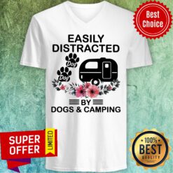 Top Easily Distracted Dog By Camping V-neck