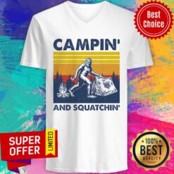 Campin And Squatchin Vintage Best Biker Dad Ever V-neck
