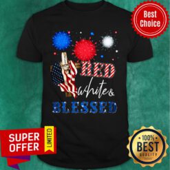 Christian Cross Red White Blessed Firework Shirt