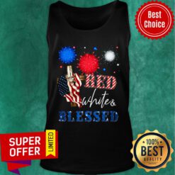 Christian Cross Red White Blessed Firework Tank Top