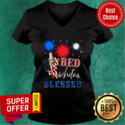Christian Cross Red White Blessed Firework V-neck