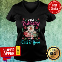 Easily Distracted By Cats And Yarn V-neck