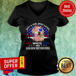 Loves Red White Blue And Golden Retrievers V-neck