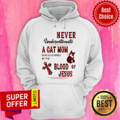 Never Underestimate A Cat Mom Blood Of Jesus Hoodie