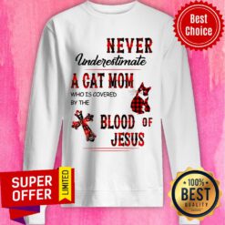 Never Underestimate A Cat Mom Blood Of Jesus Sweatshirt
