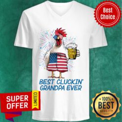 Best Cluckin Grandpa Ever Chicken Beer USA Flag V-neck