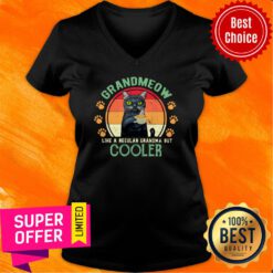 Black Cat Grandmeow Like A Regular Grandma But Cooler Vintage Paw Cat V-neck